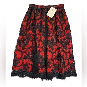 VTG Gloria Sachs Black Lace Overlay Red Skirt Sample Piece Meaures Sz Small NEW